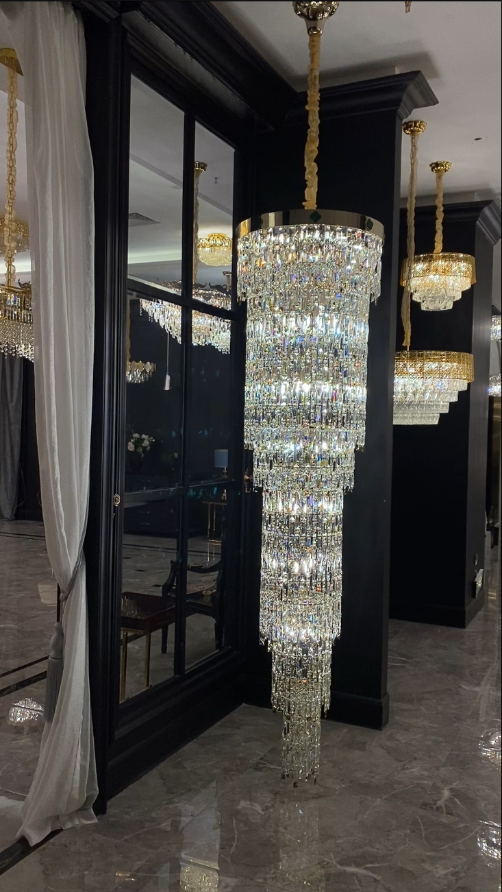 Luxury Modern Round Multi-layers Crystal Chandelier with Four Leaf Clover for Staircase/High-ceiling Space/ Foyer-Momo Lighting