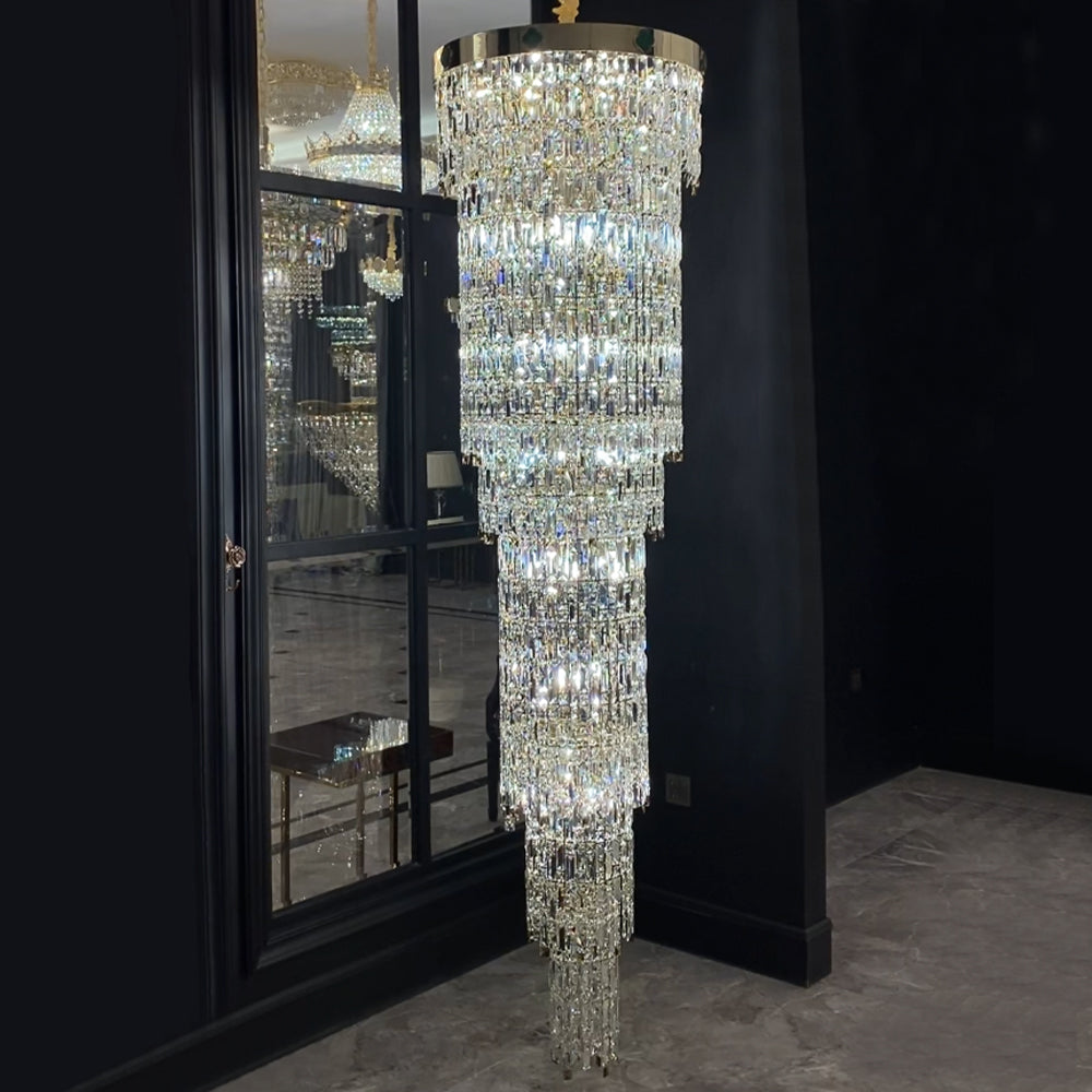 Luxury Modern Round Multi-layers Crystal Chandelier with Four Leaf Clover for Staircase/High-ceiling Space/ Foyer-Momo Lighting