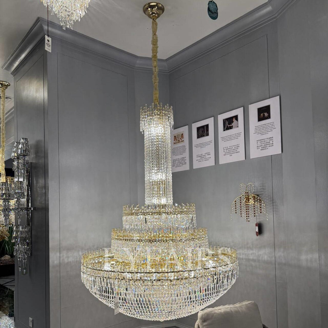 Luxury Oversized Gold European Pagoda-inspired Crystal Chandelier for Foyer/Staircase/Hallway/Entryway-Momo Lighting