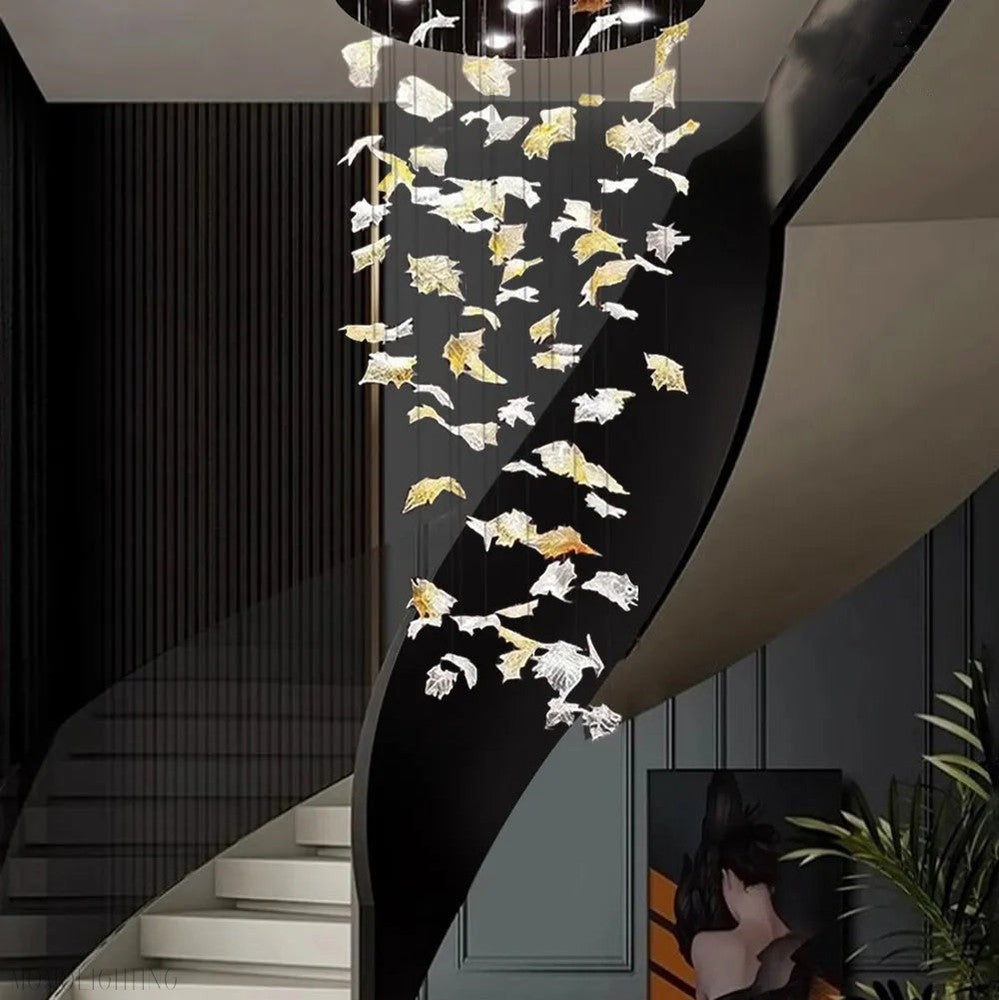 Maple Leaf Round and Rectangular Crystal Chandelier-Momo Lighting