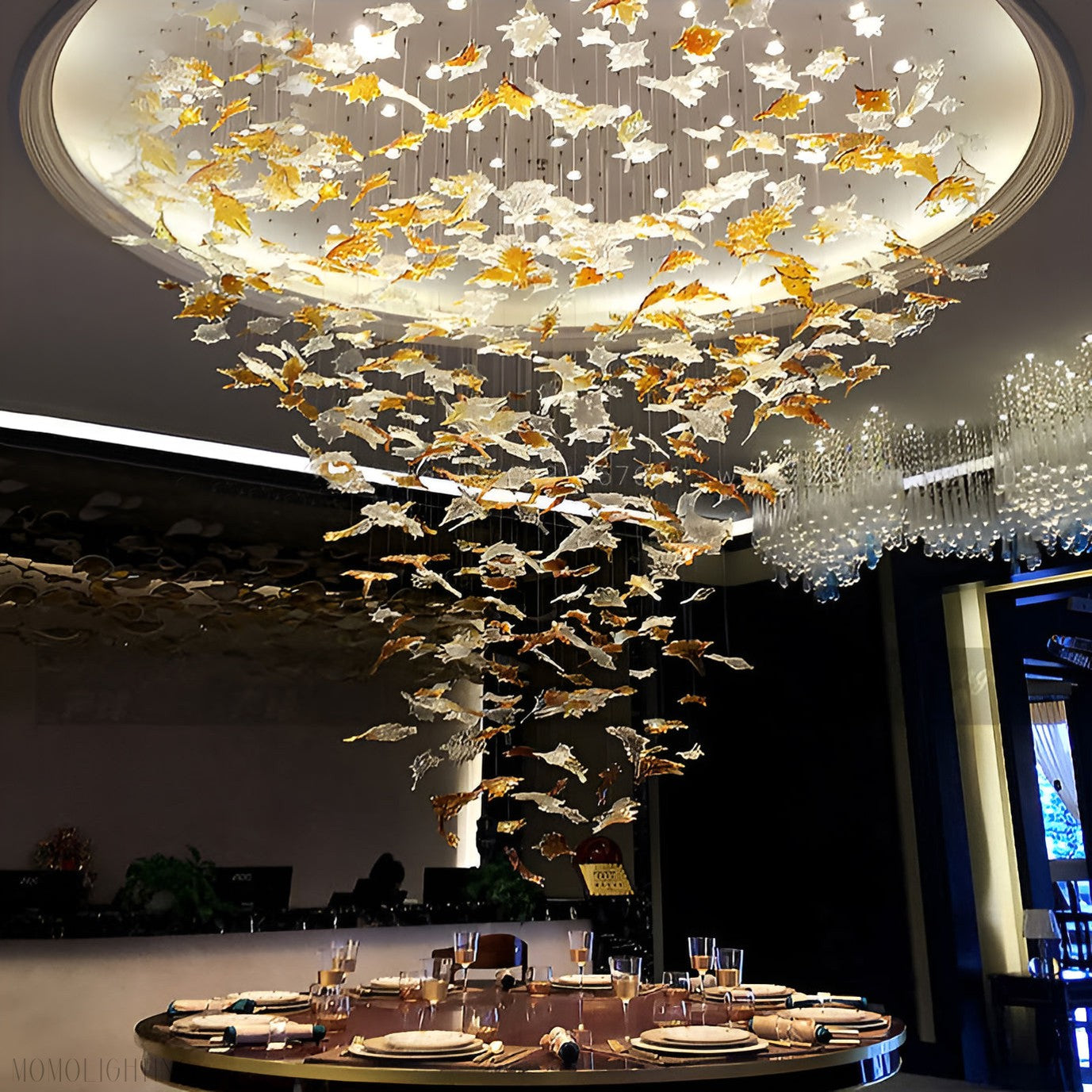 Maple Leaf Round and Rectangular Crystal Chandelier-Momo Lighting