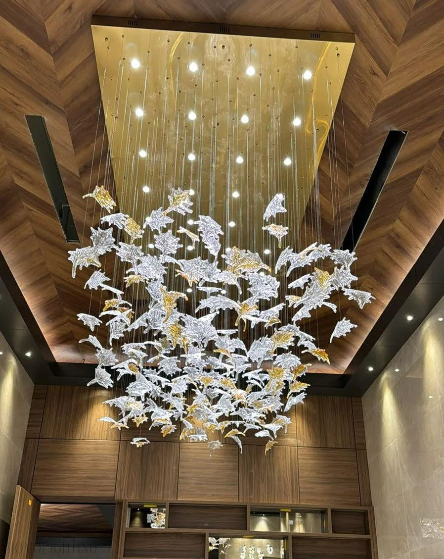 Maple Leaf Round and Rectangular Crystal Chandelier-Momo Lighting