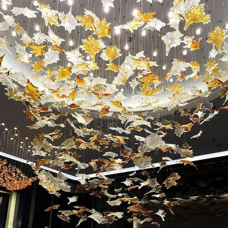 Maple Leaf Round and Rectangular Crystal Chandelier-Momo Lighting