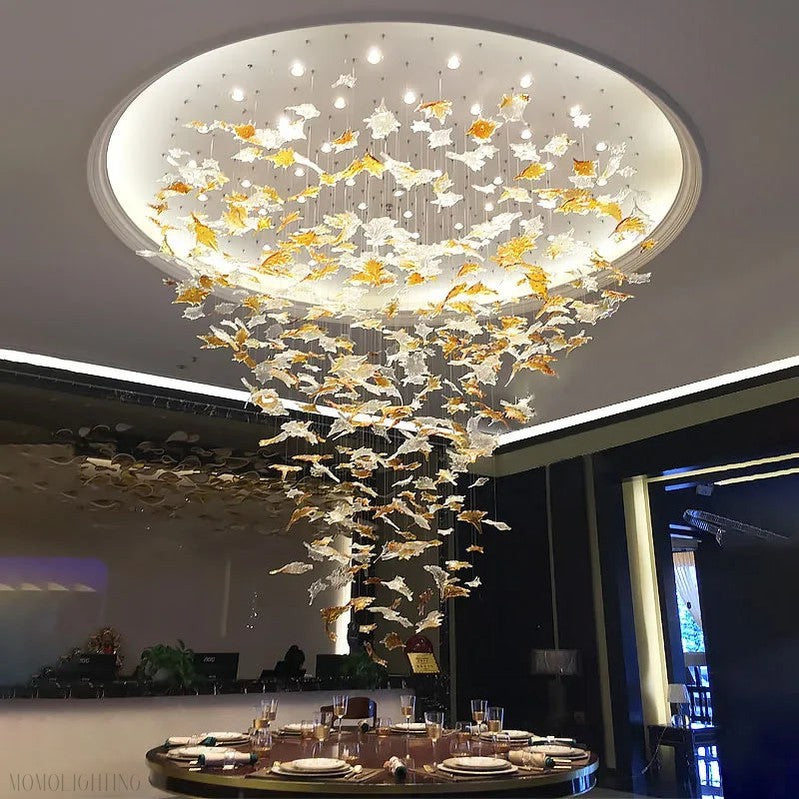Maple Leaf Round and Rectangular Crystal Chandelier-Momo Lighting