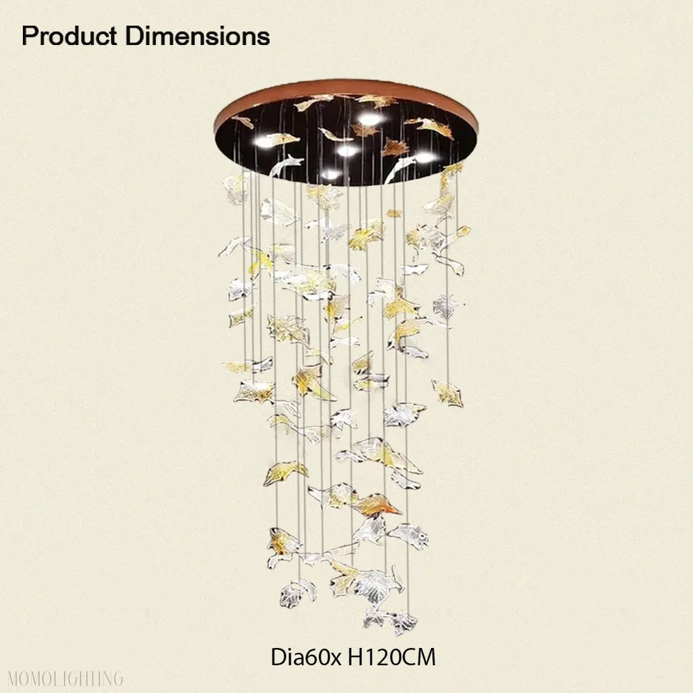 Maple Leaf Round and Rectangular Crystal Chandelier-Momo Lighting
