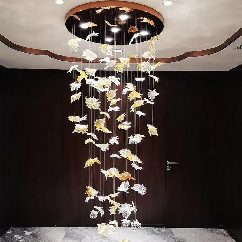 Maple Leaf Round and Rectangular Crystal Chandelier-Momo Lighting