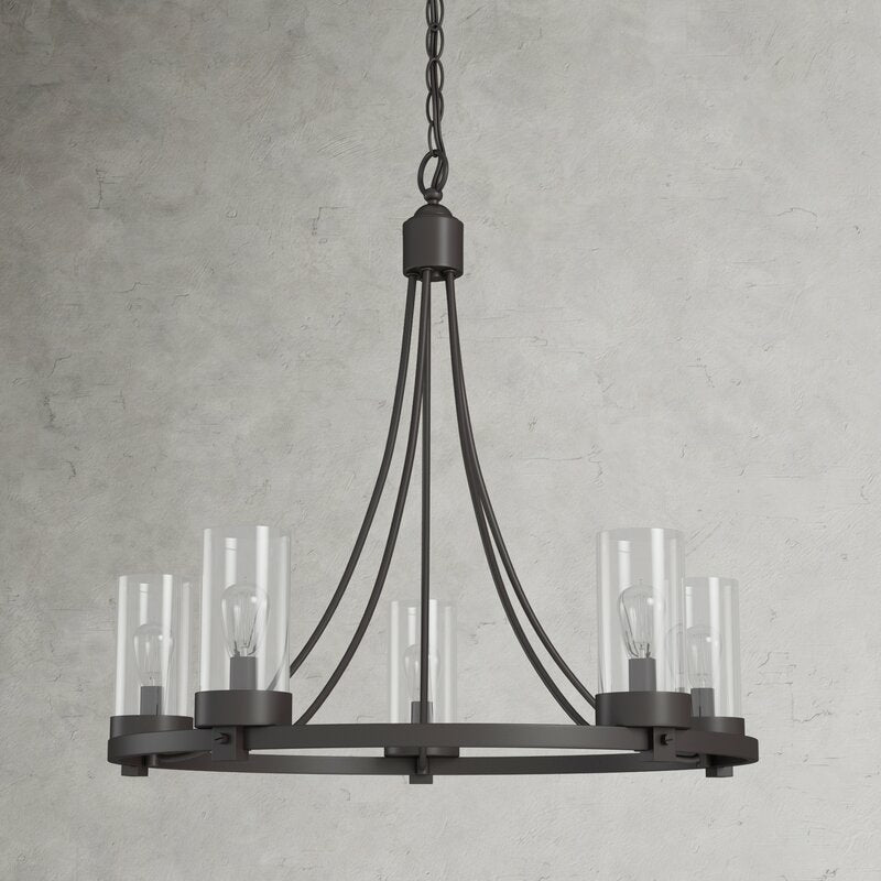 Matte Black/ Chrome Farmhouse Chandeliers 5-Light Wagon Wheel North American Traditional Patio Ceiling Lights-Momo Lighting