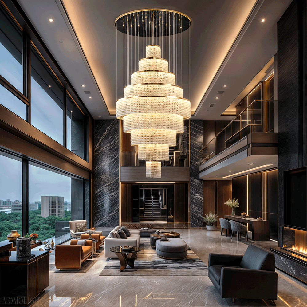 Melanie Crystal Ring Foyer & Staircase Chandelier-Momo Lighting