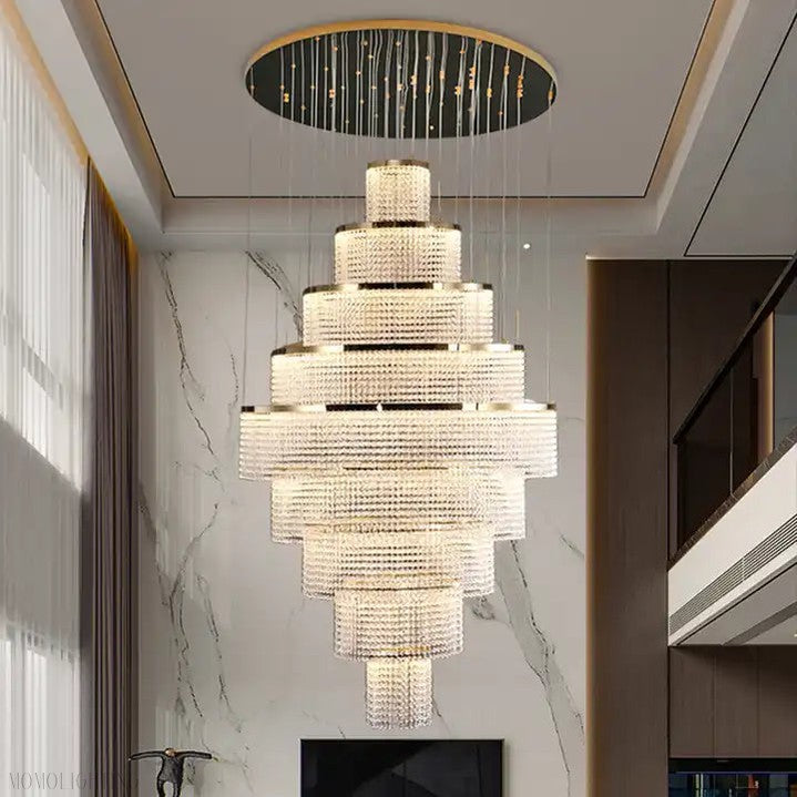 Melanie Crystal Ring Foyer & Staircase Chandelier-Momo Lighting