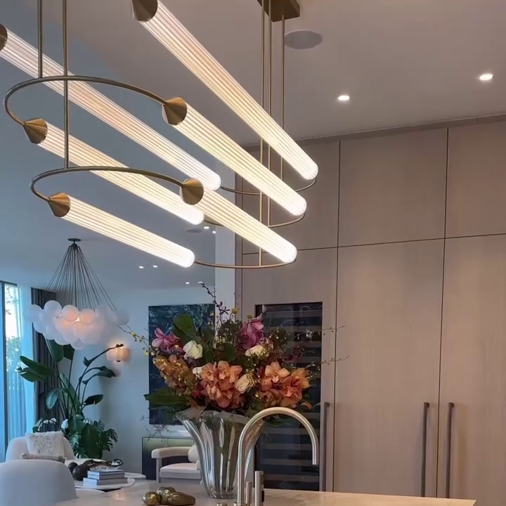 Minimalism Brass Ellipse Horizontal LED Chandelier for Kitchen Island/Dining Room-Momo Lighting