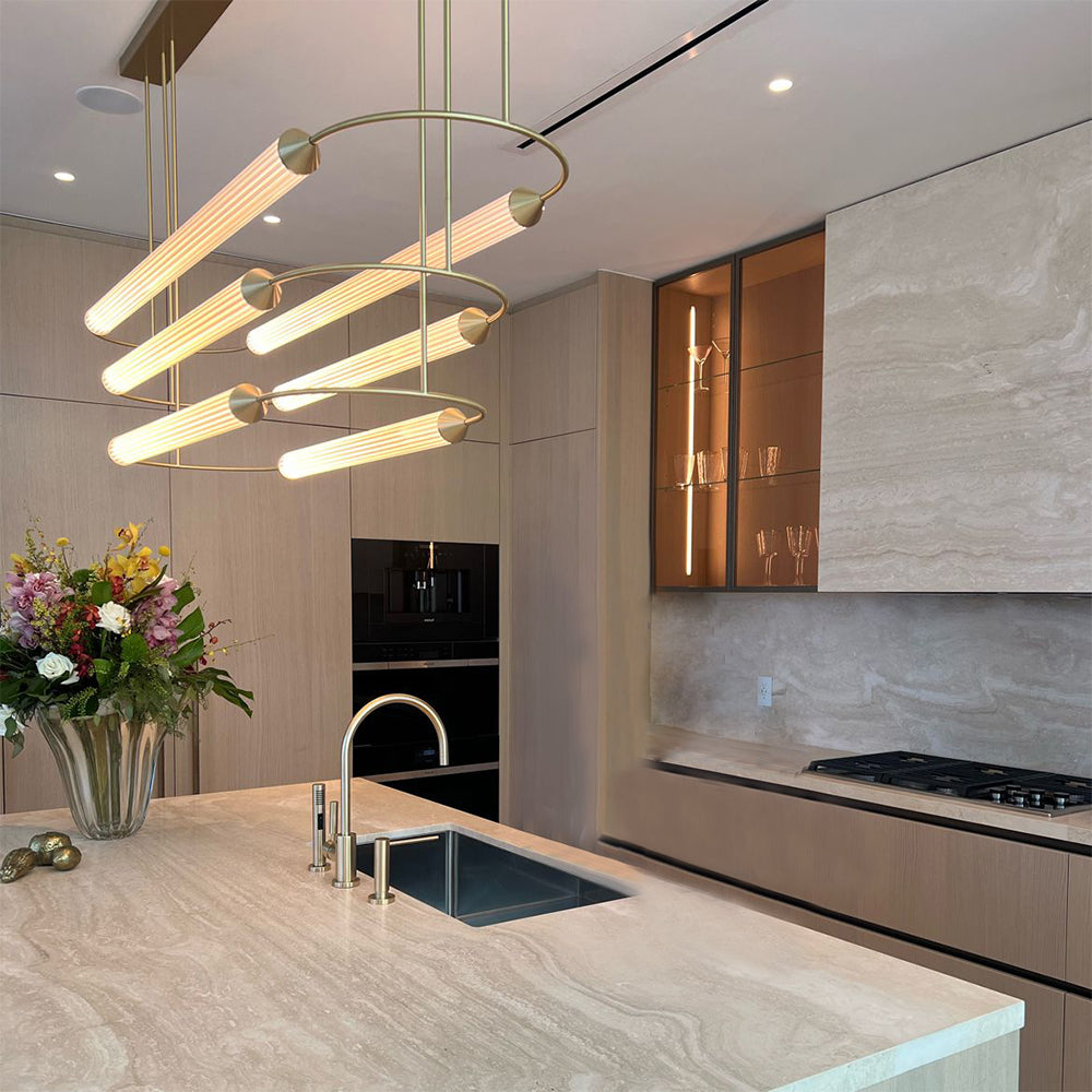 Minimalism Brass Ellipse Horizontal LED Chandelier for Kitchen Island/Dining Room-Momo Lighting