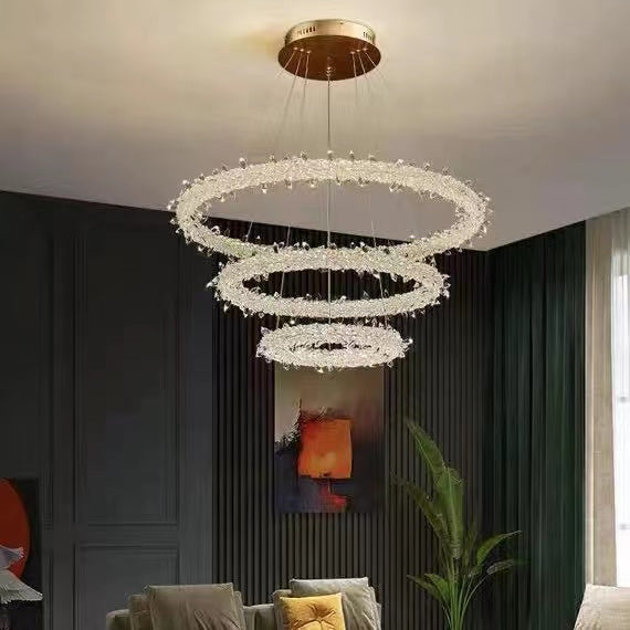 Modern 3-Ring Halo Crystal Chandelier for Living Room/Bedroom-Momo Lighting