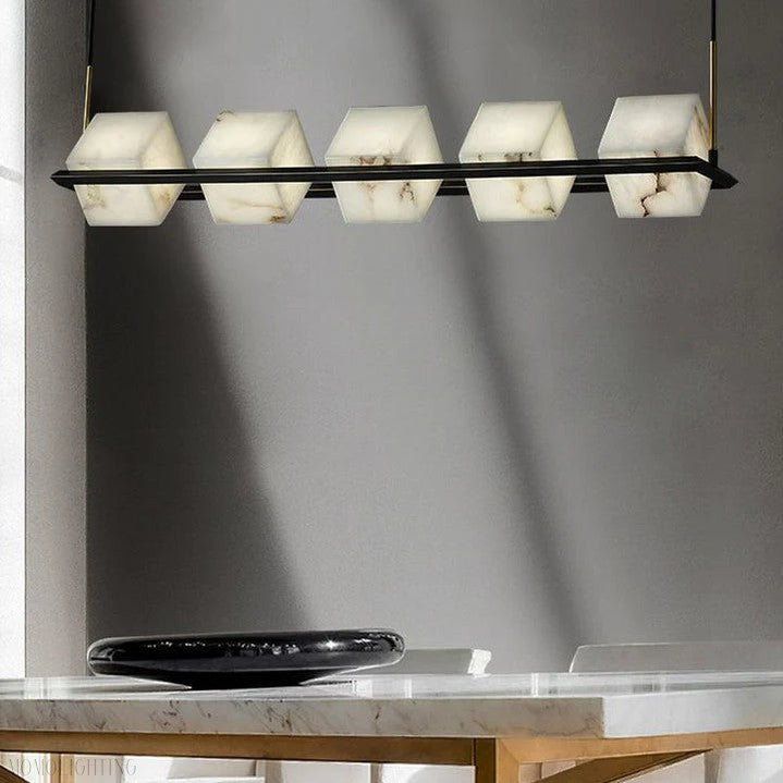 Modern Alabaster Cubic Island Chandelier, Kitchen Island Pendant Light, Pendant Lamp Over Dining Table-Momo Lighting