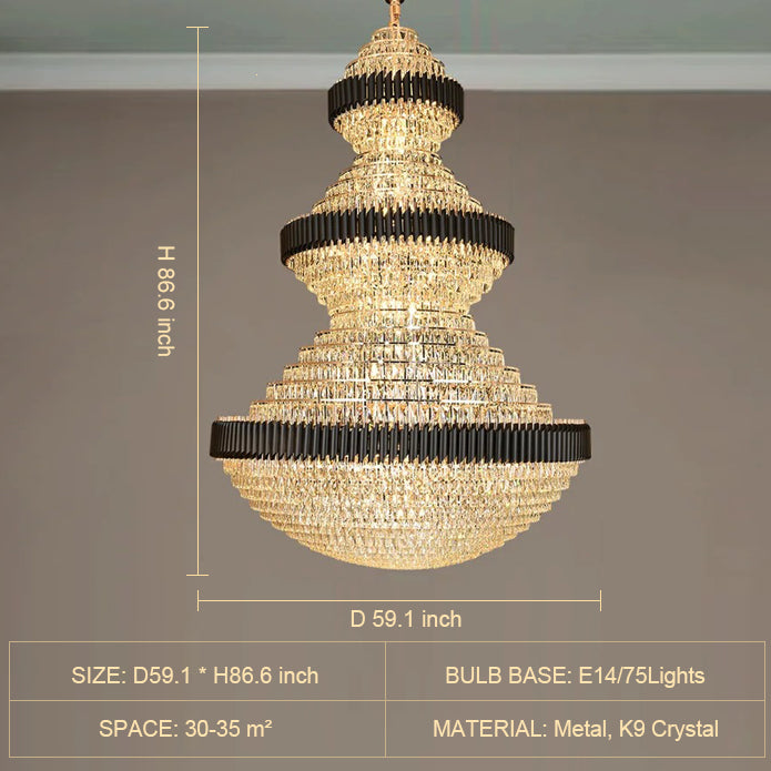 Modern Black Iron Crystal Chandelier For Foyer Staircase Luxurious Design Ceiling Light Fixture-Momo Lighting