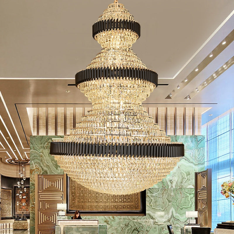 Modern Black Iron Crystal Chandelier For Foyer Staircase Luxurious Design Ceiling Light Fixture-Momo Lighting