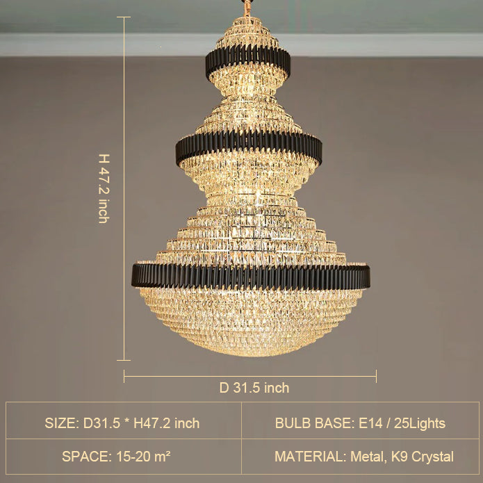 Modern Black Iron Crystal Chandelier For Foyer Staircase Luxurious Design Ceiling Light Fixture-Momo Lighting