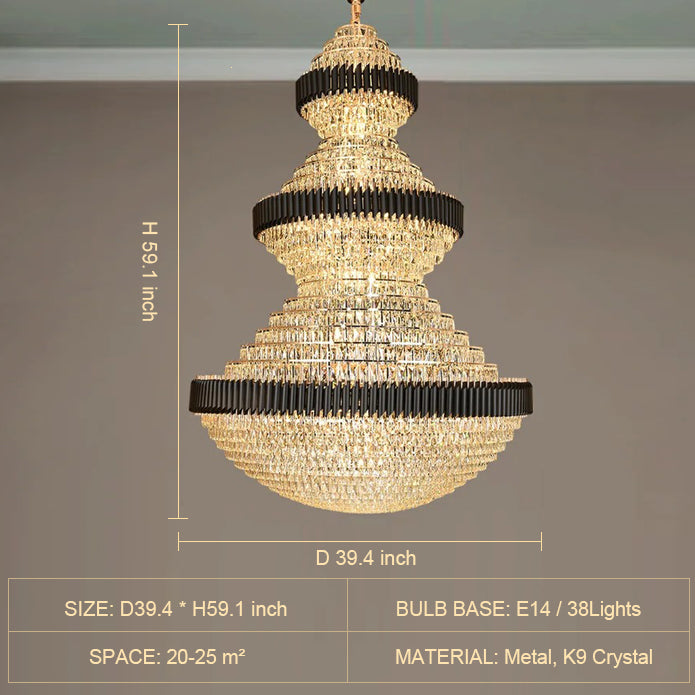 Modern Black Iron Crystal Chandelier For Foyer Staircase Luxurious Design Ceiling Light Fixture-Momo Lighting