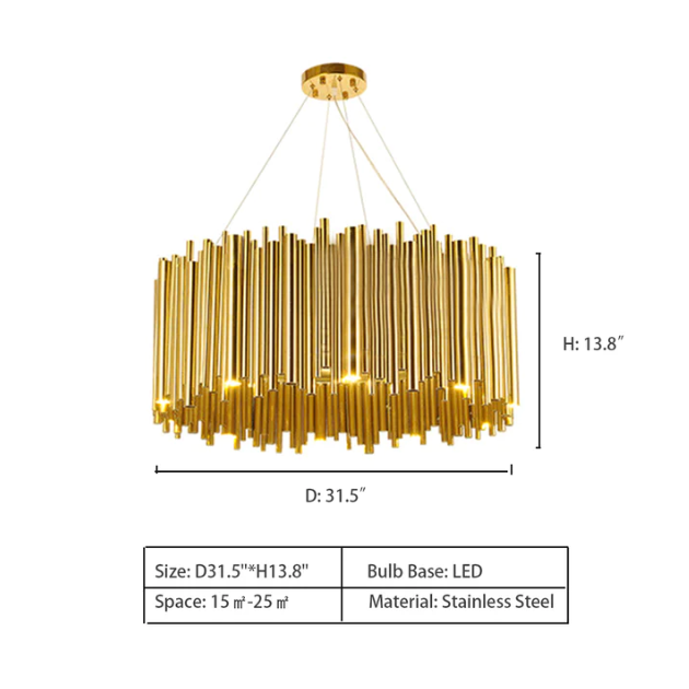 Modern Classic Round Fashion Gold Tube Pendant Chandelier for Living/Dining Room-Momo Lighting