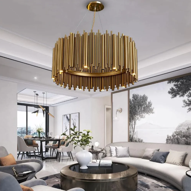 Modern Classic Round Fashion Gold Tube Pendant Chandelier for Living/Dining Room-Momo Lighting