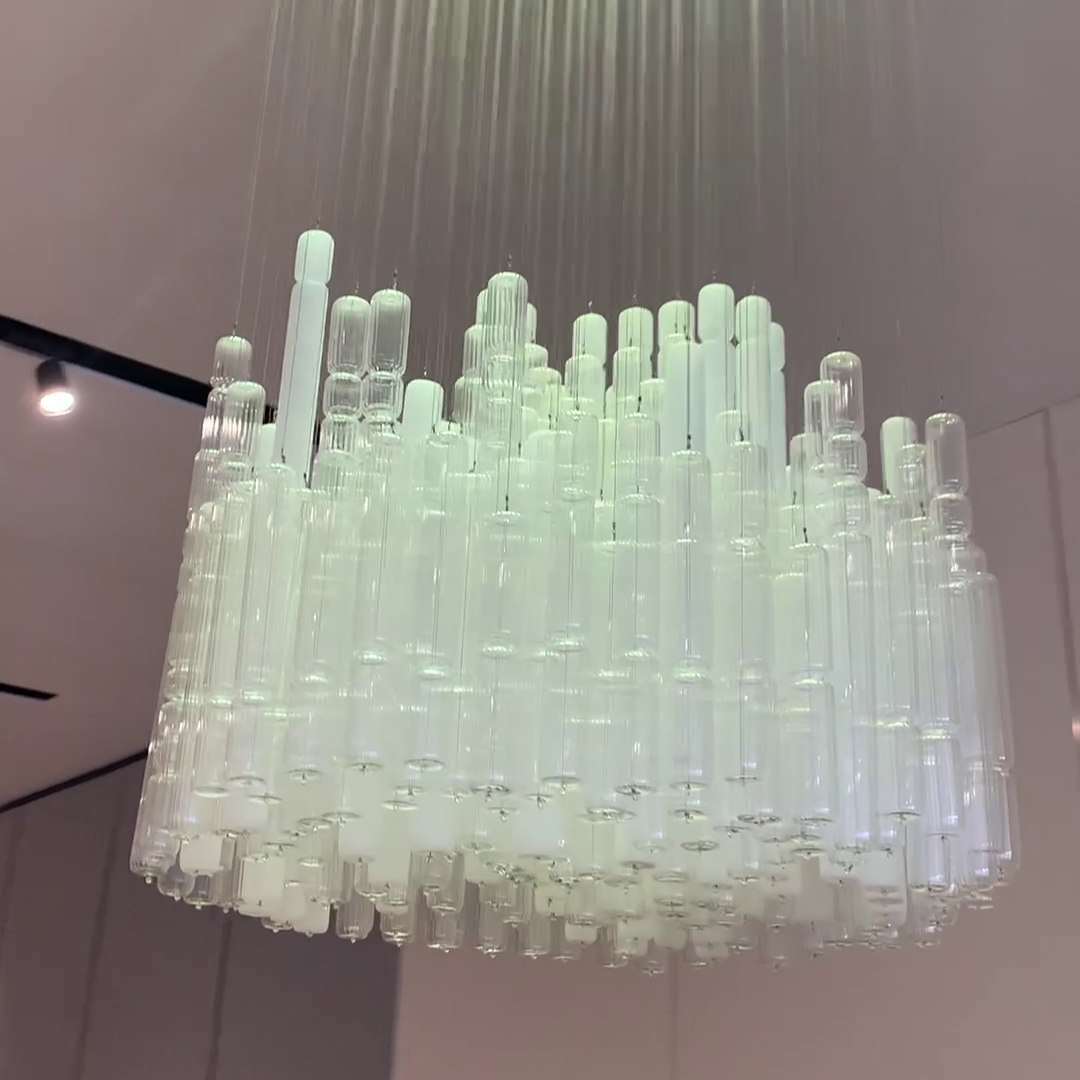 Modern Creative Art Design White&Transparent Tube Chandelier for Staircase/Foyer/Living Room-Momo Lighting