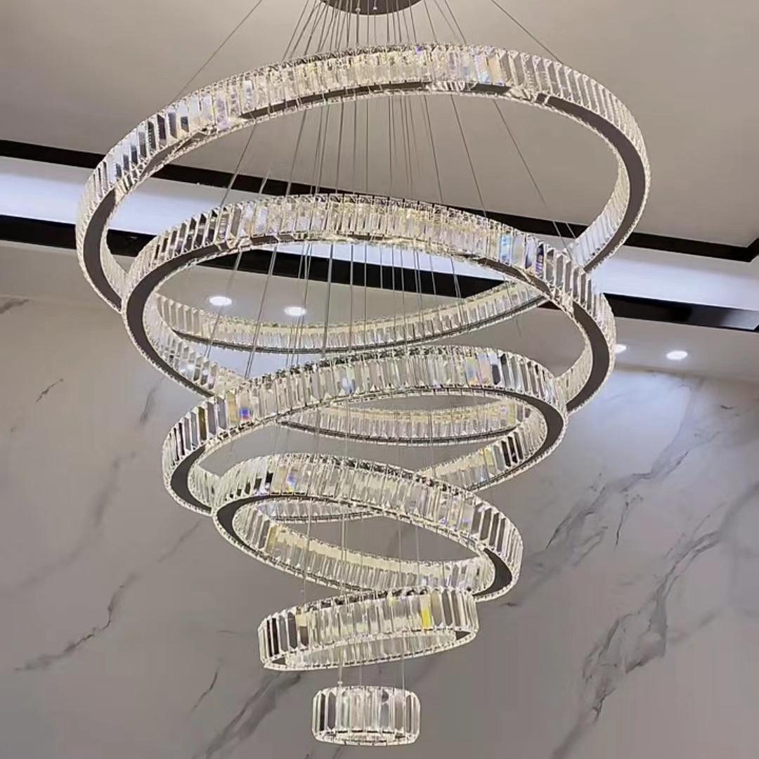 Modern Front Entryway Chandelier 3/4/5/6/7 Rings Crystal Gold/ Chrome Finish Ceiling Lamp-Momo Lighting