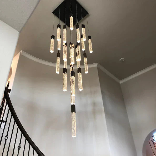 Modern Glacier Bubble Crystsal Sticks Chandelier in Gold/Chrome/Black Finish for Staircase/Foyer-Momo Lighting