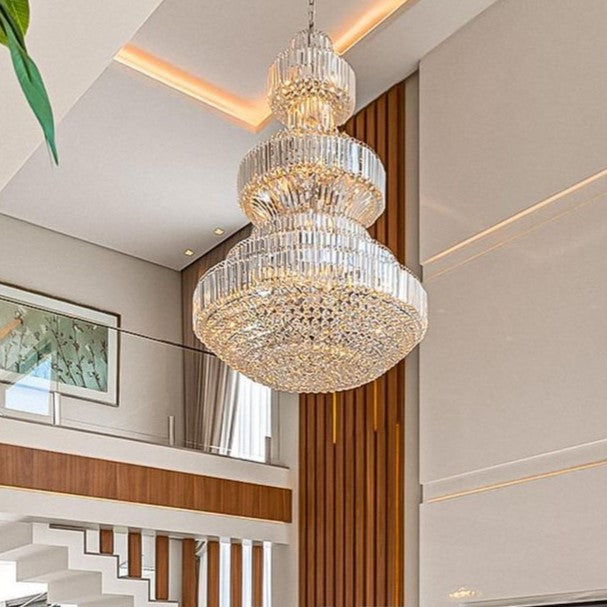 Modern Gold Foyer Extra Large Crystal Chandeliers Round Luxury Ceiling Light Fixture For Hall Entrance-Momo Lighting