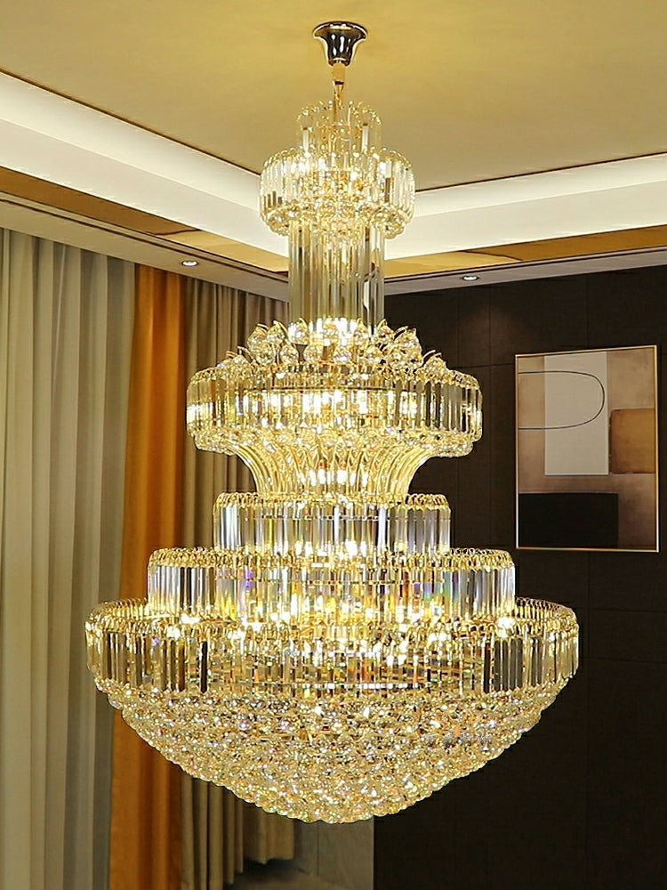 Modern Gold Foyer Extra Large Crystal Chandeliers Round Luxury Ceiling Light Fixture For Hall Entrance-Momo Lighting