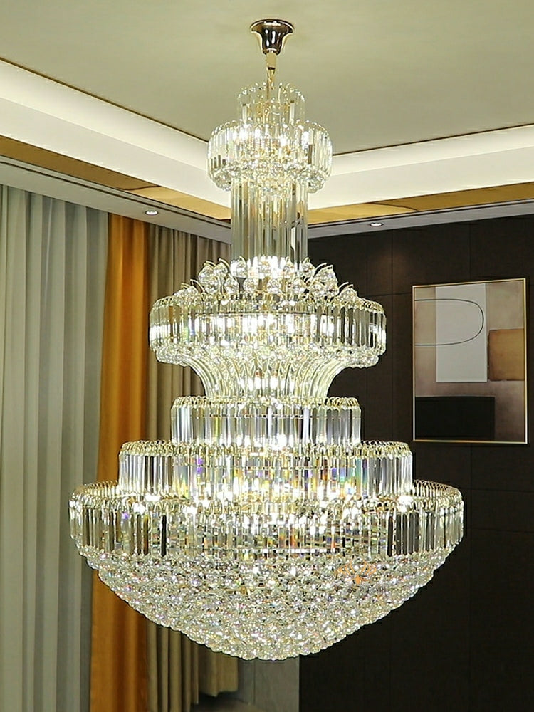 Modern Gold Foyer Extra Large Crystal Chandeliers Round Luxury Ceiling Light Fixture For Hall Entrance-Momo Lighting