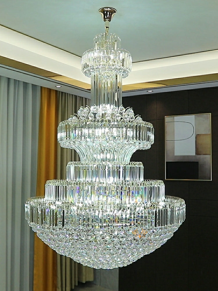 Modern Gold Foyer Extra Large Crystal Chandeliers Round Luxury Ceiling Light Fixture For Hall Entrance-Momo Lighting
