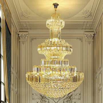 Modern Gold Foyer Extra Large Crystal Chandeliers Round Luxury Ceiling Light Fixture For Hall Entrance-Momo Lighting