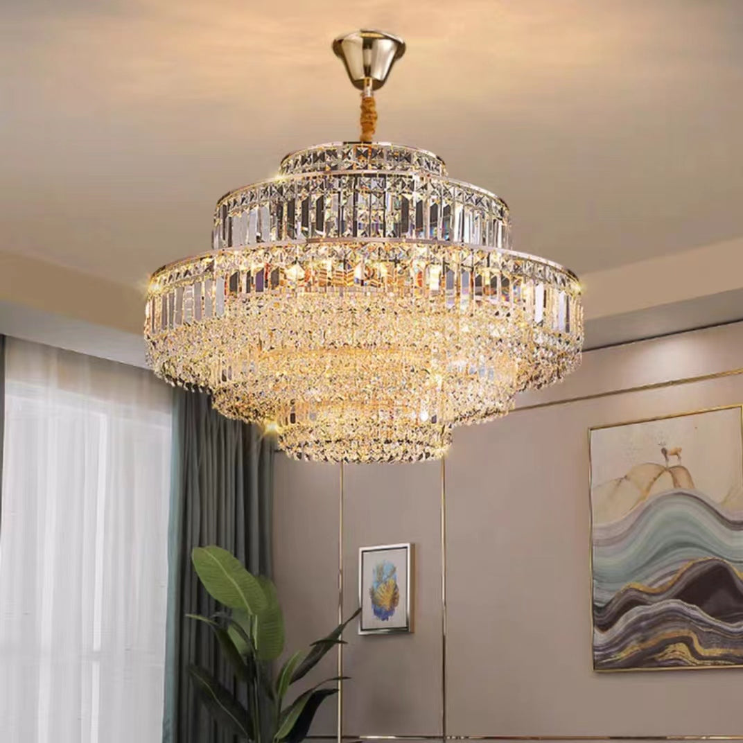 Modern Light Luxury Multi-tier Diamond Crystal Rod Pendant Chandelier for Living/Dining Room-Momo Lighting