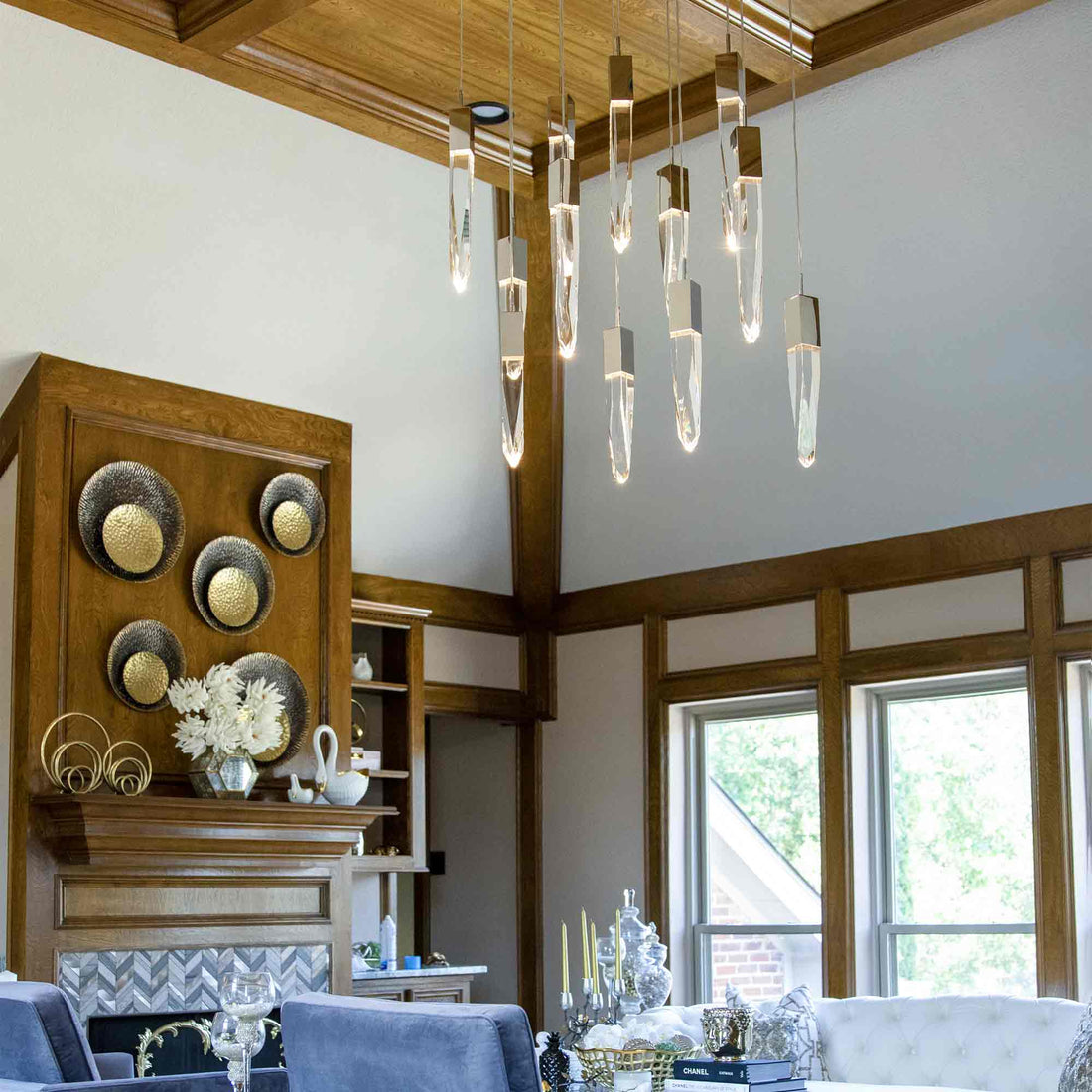 Modern Light Luxury Round/Rectangle Floating Glacier Crystal Chandelier in Black Finish for Kitchen Island/ Staircase/Living Room-Momo Lighting