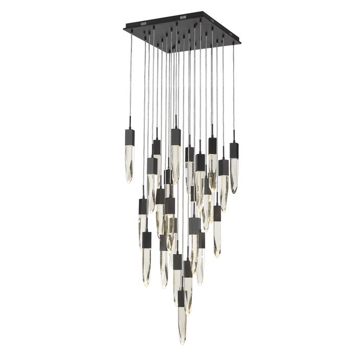 Modern Light Luxury Round/Rectangle Floating Glacier Crystal Chandelier in Black Finish for Kitchen Island/ Staircase/Living Room-Momo Lighting