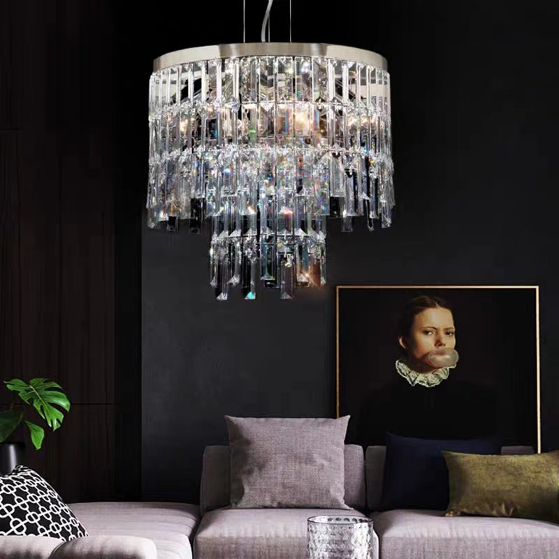 Modern Light Luxury Trendy Layers Crystal Pendant Chandelier for Living Room/Bedroom-Momo Lighting