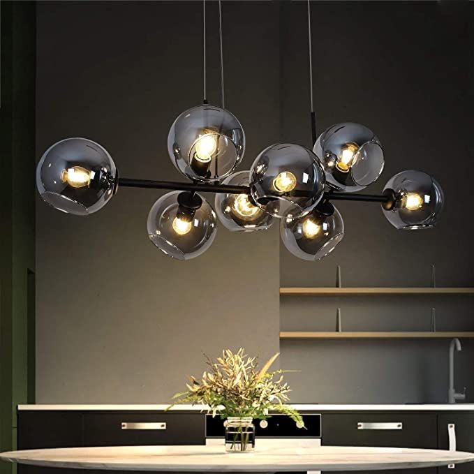 Modern Linear Smoky Gray Glass Globe Shade Chandelier for Dining Room/Kitchen Island-Momo Lighting