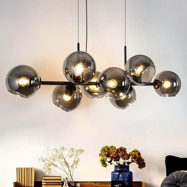 Modern Linear Smoky Gray Glass Globe Shade Chandelier for Dining Room/Kitchen Island-Momo Lighting