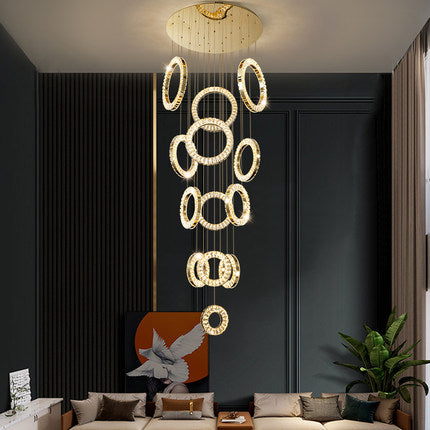 Modern Multi Gold Donuts Shape Crystal Chandelier Ring Round Light Fixture for Foyer Staircase/ Living Room/ Bar/ Hotel Lobby/ Entryway/ LOFT-Momo Lighting