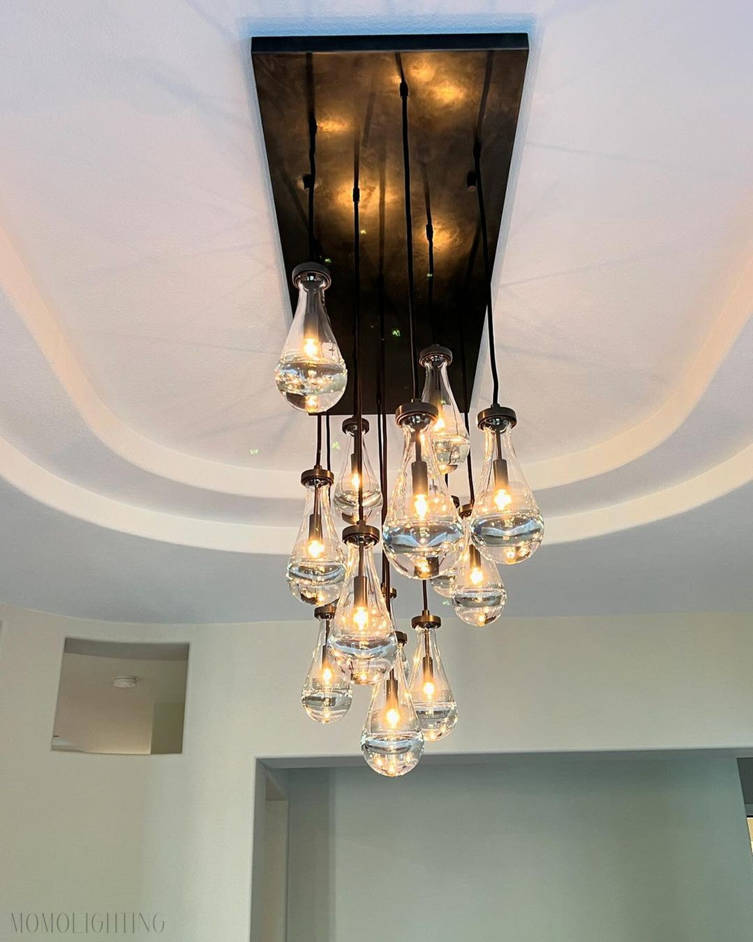 Modern Raindrop Crystal Chandelier with Rectangular Canopy-Momo Lighting