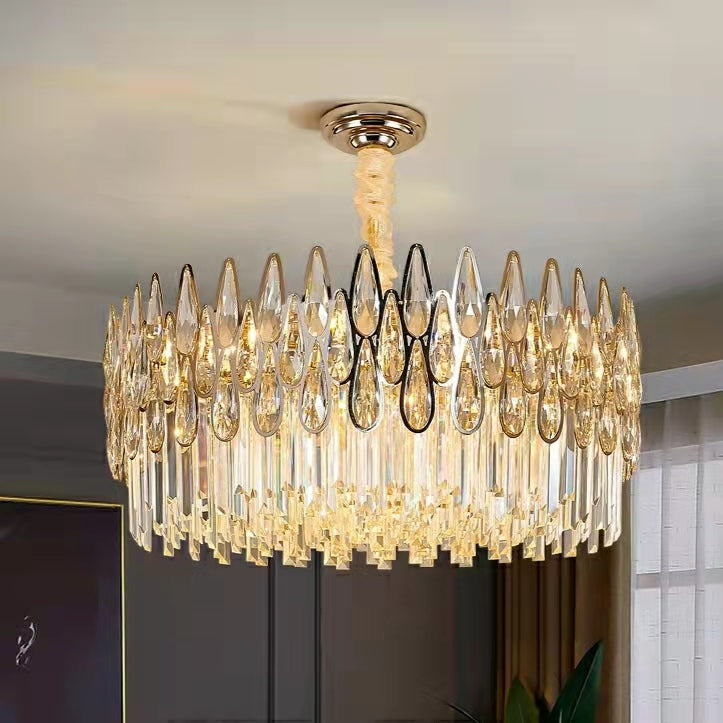 Modern Round/Rectangular Raindrop Crystal Chandelier for Low-ceiling-Momo Lighting