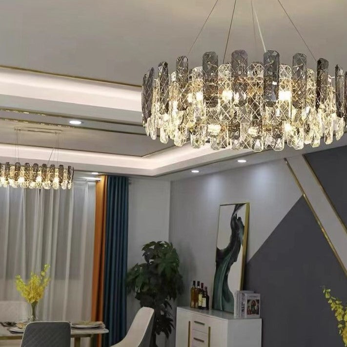 Modern Smoky Gray Crystal Chandelier Gleamy Light Fixture for Living/Dining Room/ Bedroom/ Home Office-Momo Lighting