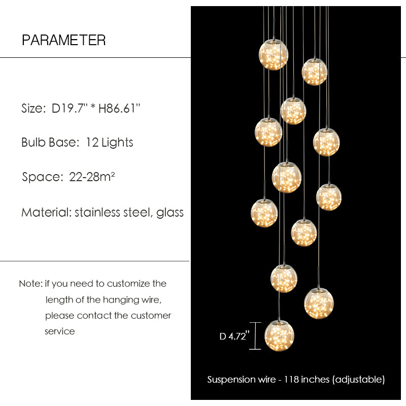 Modern Starlight Globe Chandelier for Foyer Hall Crystal Clear Glass Ball Light Decoration Living Room Ceiling Lamp-Momo Lighting