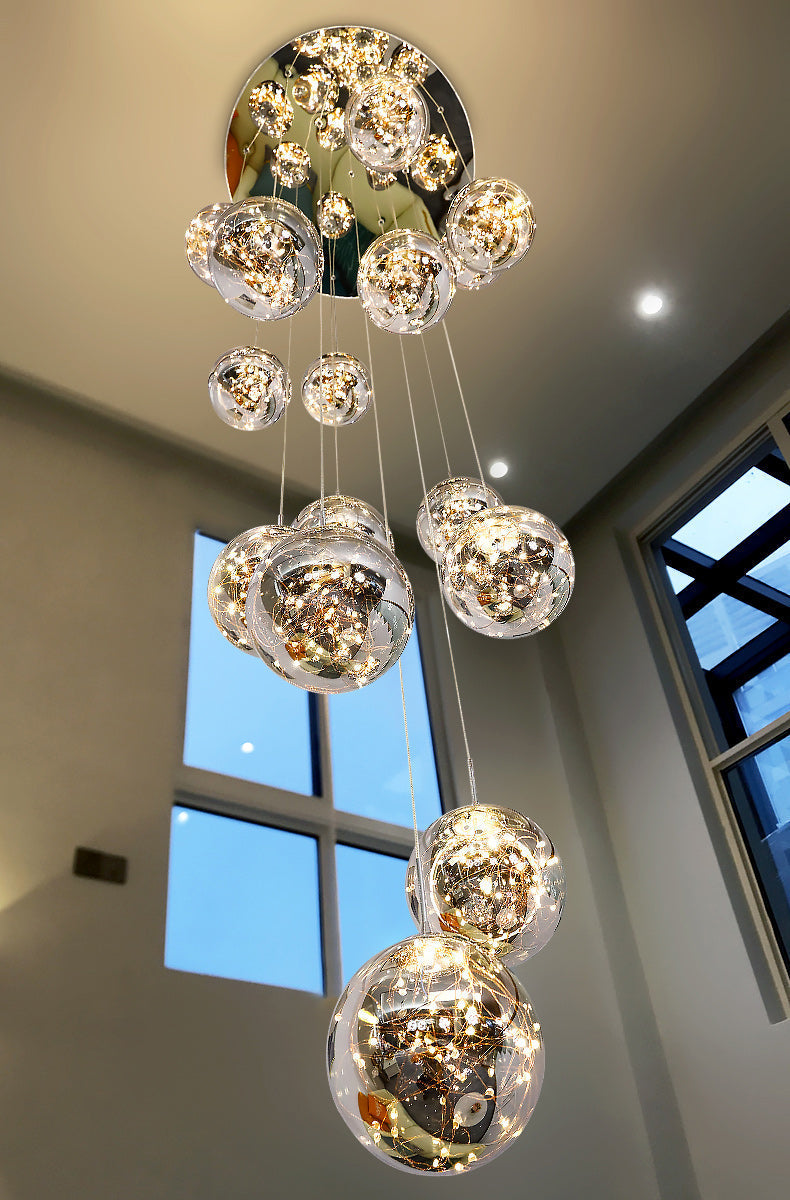 Modern Starlight Globe Chandelier for Foyer Hall Crystal Clear Glass Ball Light Decoration Living Room Ceiling Lamp-Momo Lighting