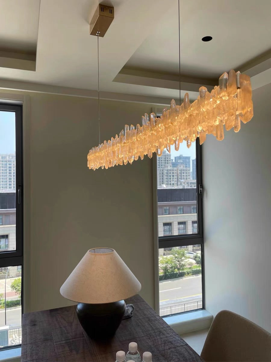 Modern Style Linear Natural Crystal Chandelier-Momo Lighting