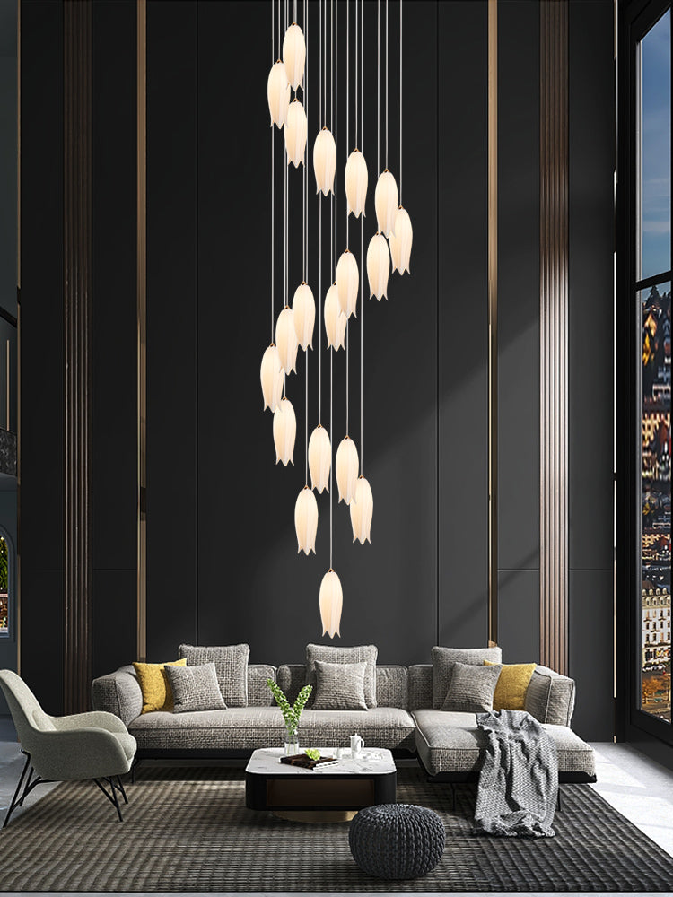 Modern White Ceramic Elegant Tulip Flower Chandelier For Foyer/Staircase-Momo Lighting