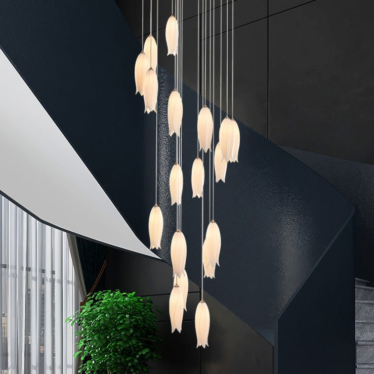 Modern White Ceramic Elegant Tulip Flower Chandelier For Foyer/Staircase-Momo Lighting