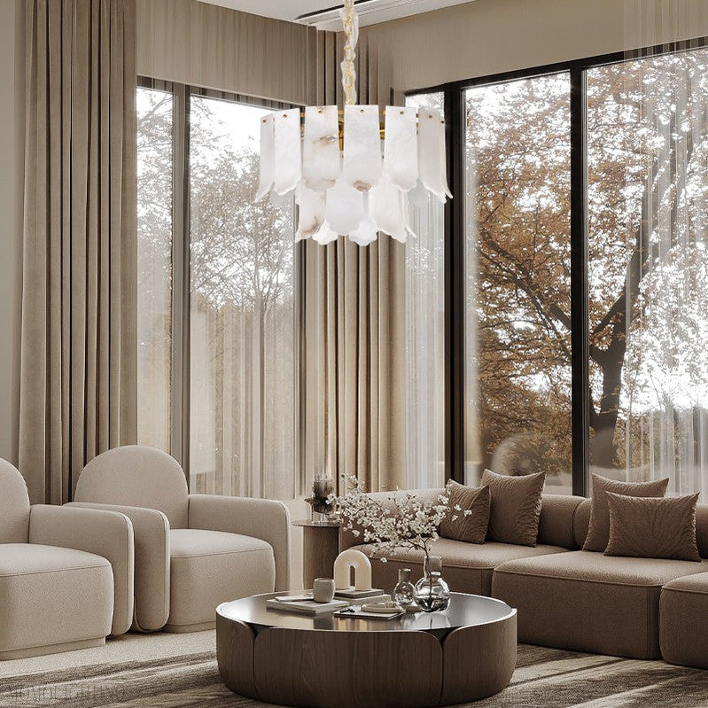 Momo Lighting Luxury Alabaster Round Chandelier For Bedroom-Momo Lighting