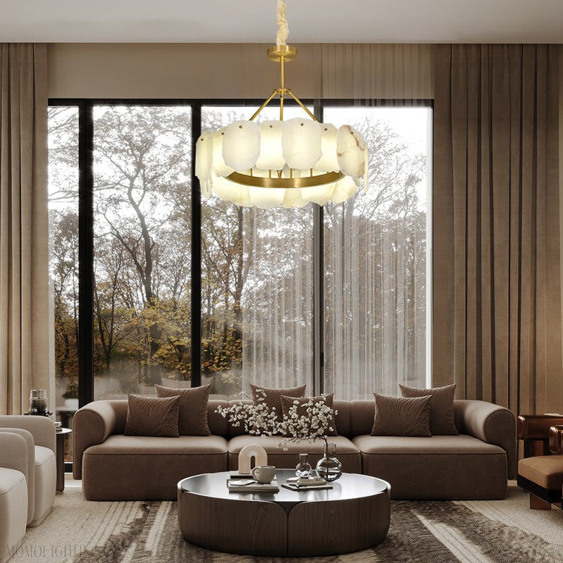 Momo Lighting Modern Alabaster Round Chandelier For Living Room-Momo Lighting