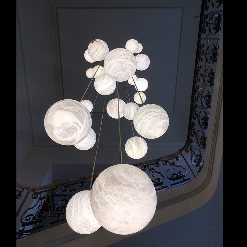Nami Alabaster Sphere Staircase Chandelier,Multi Pendant Light-Momo Lighting