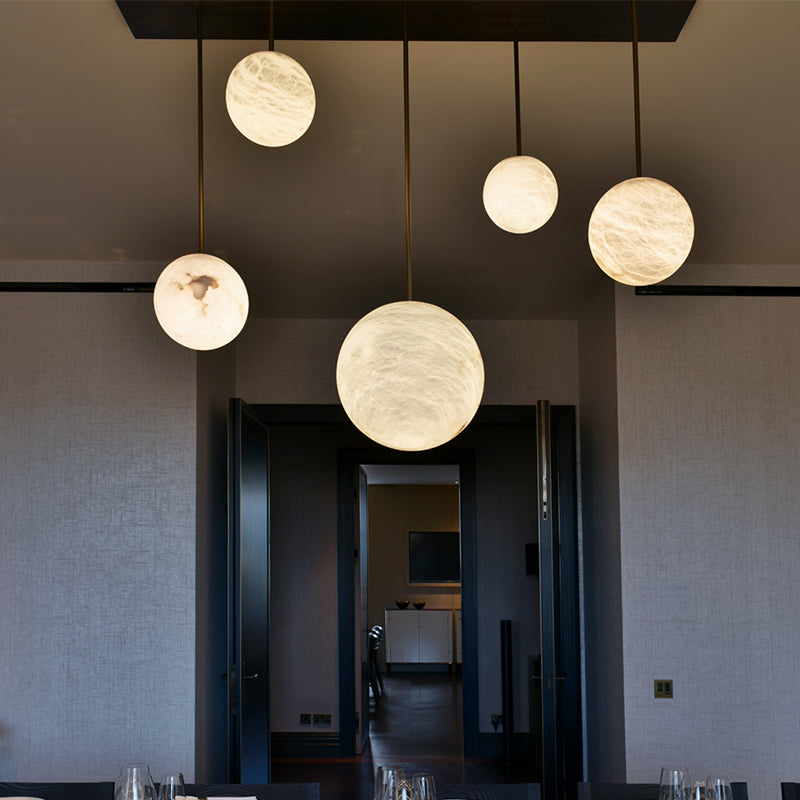 Nami Alabaster Sphere Staircase Chandelier,Multi Pendant Light-Momo Lighting